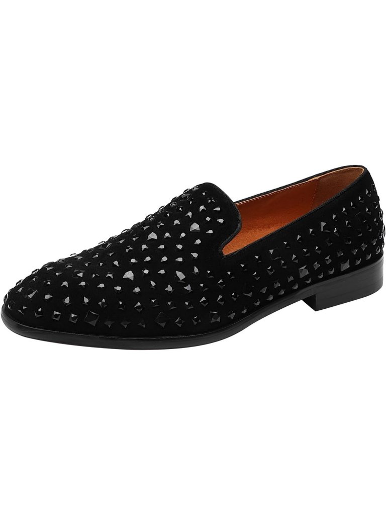 Elanroman Men's Black Leather Loafers Slip On Wedding Party Dress Shoes